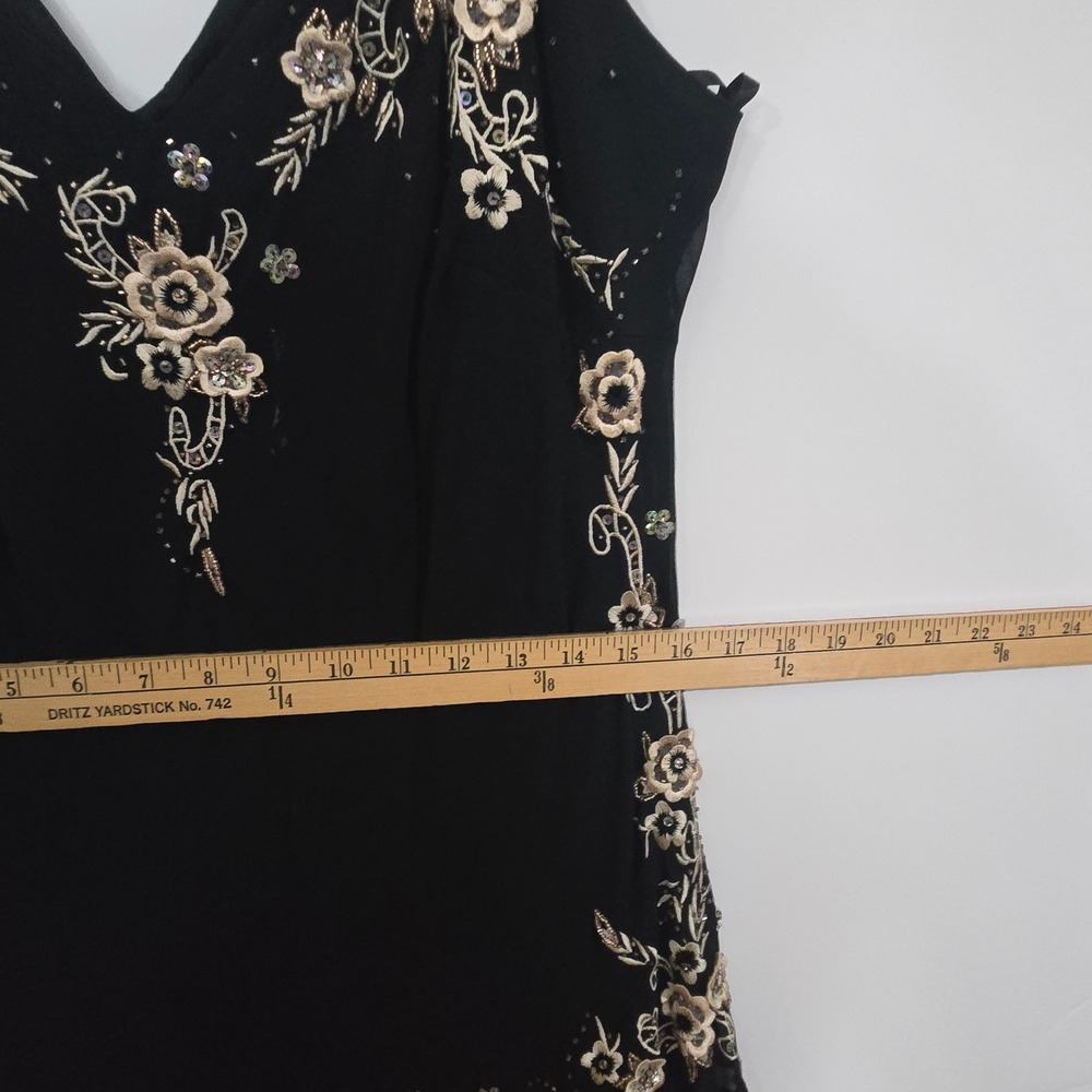 R&M Richards Gown Women 18W Black Floral Beaded Sequin Mesh Formal Evening Dress - Picture 6 of 9